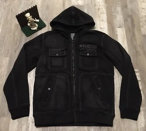 Affliction Rare Zip Up Hoodie Men’s Medium Black Gray Distressed Minimal Wear - Picture 1 of 8