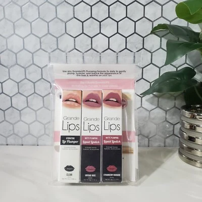 Grande Lips Hydrating Lip Plumper and Lipstick Clear Rose Rhubarb Lot of 3 - Image 1 of 4