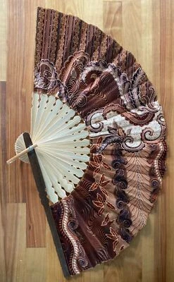 Abanico Mano Bambú Paño Marrón Hecho a Mano Indonesia Nuevo Avenico Verano Moda Foto 1 de 2
