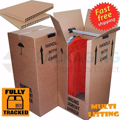 1/3/5/10 LARGE STRONG HOUSE REMOVAL MOVING WARDROBE CARDBOARD BOXES WITH HANGERS - Image 1 of 4