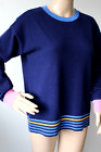 Woolovers Button Back Colour Block Jumper Navy / Multi Merino Wool Size M