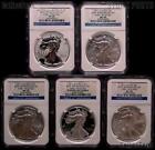 2011 25TH ANNIVERSARY 5 COIN SILVER EAGLE SET IN NGC EARLY RELEASE MS 69 & PF 69