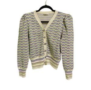 Marc Jacobs White Cardigan Sweater Metallic Style & Crystal Buttons - Picture 1 of 7