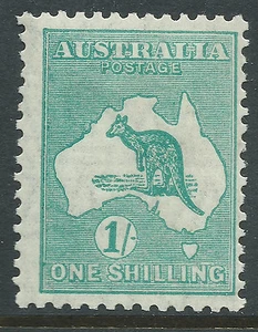 1929 Australia Roo / Kangaroo 1/- Emerald SMW Small Multiple  Watermark MH - Picture 1 of 1