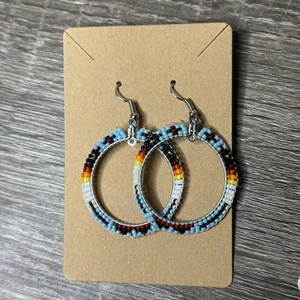Handmade Beaded Navajo Dangle Earrings Jewelry Traditional Seed Beads - Picture 1 of 4