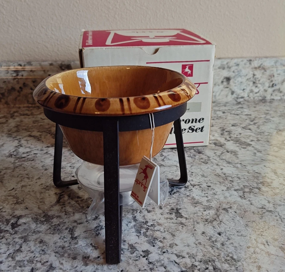 Spring Toblerone Fondue Set Ceramic Bowl Metal Stand 365.6 Made Switzerland - Image 1 of 4