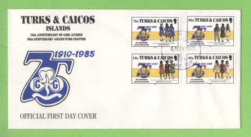 Turks & Caicos 1985 75th Anniversary of Girl Guides set First Day Cover - Image 1 of 1