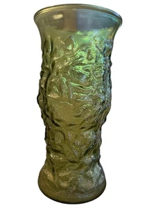 Vintage E.O. Brody Co. Crinkle Glass Vase Avocado Green For Flowers Large - Picture 1 of 5