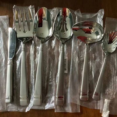 LONGWOOD MATTE Reed & Barton 6 Piece Serving Set Unused Stainless Flatware China - Image 1 of 4