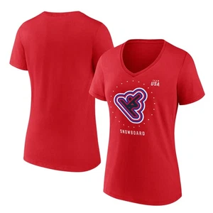 Women's Fanatics Red Team USA Snowboard V-Neck T-Shirt - Picture 1 of 3