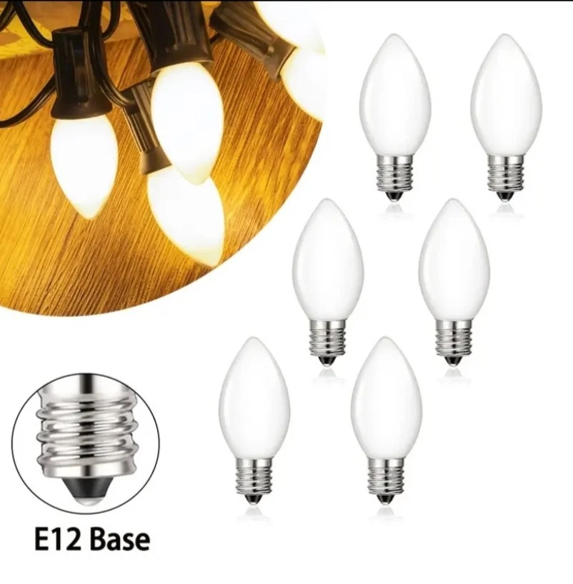 12pc White Night Light Bulbs Replacement 4 watt C7 Base 120V - Image 1 of 4