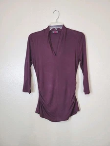 Vince Camuto Womens V-Neck Ruched Sides 3/4 Sleeve Top Career Casual Blouse Sz S - Picture 1 of 12