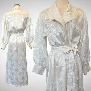 80s Victoria’s Secret Ivory White Vintage Silky Jacquard Wedding Maxi Gown Robe - Picture 1 of 9