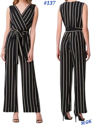 Mono sin mangas Tahari para mujer talla 6 negro a rayas arena  Foto 1 de 4