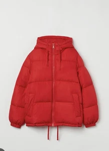 H&M Hooded Puffer Jacket Red Size Small - Picture 1 of 6