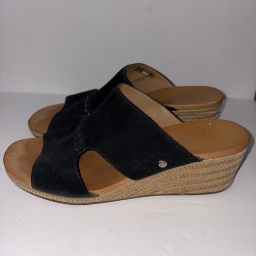 Ugg sandalo donna Eirene espadrillas zeppa nero scamosciato scarpe slip on taglia 12