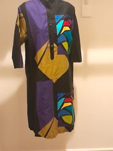 Vintage Catherine Ogust Penthouse Gallery Multicolor Dress XS Abstract Art Maxi - Picture 1 of 9