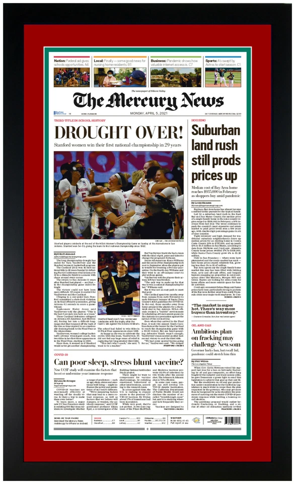 Stanford Cardinal NCAA 2021 Womens National Champions Newspaper Print Framed! - Image 1 of 1