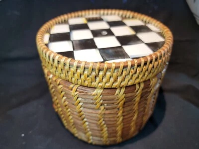 MacKENZiE CHiLDS Courtly Check Rattan & Enamel Canister *NEW* Medium - Image 1 of 4
