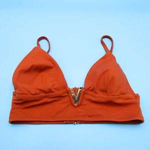 Victorias Secret Orange Large Metal V Logo Padded Triangle Swim Top VS Swimsuit - Picture 1 of 7