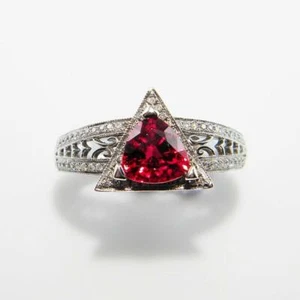 Exceptional Large Beautifully Cut Stunning Red Earth Mined Ruby & Clear CZ Ring - Picture 1 of 9