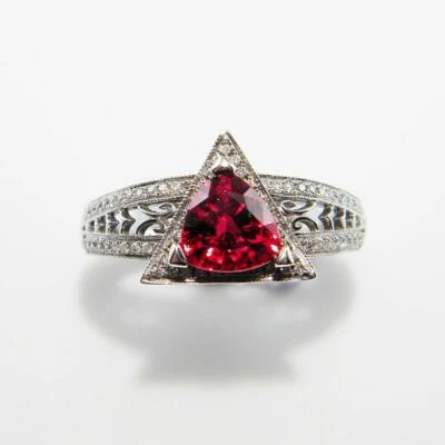 Exceptional Large Beautifully Cut Stunning Red Earth Mined Ruby & Clear CZ Ring - Image 1 of 4