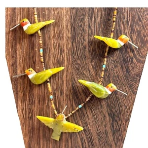 Matt Mitchell Native American Hummingbird Fetish Necklace Sterling Silver Heishi - Picture 1 of 20