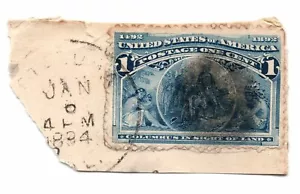 Estampilla Scott 230 de EE. UU. 1893 1c Colón a la vista de la tierra usada en papel - Imagen 1 de 1
