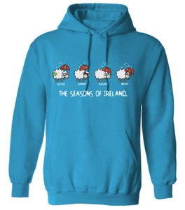 Seasons of Ireland, Azure Blue, Hoodie Sweater, 4 Sheep, 4 Seasons, 4 Umbrellas - Picture 1 of 1