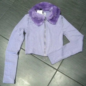 H&M Lavender Cardigan Jacket with Faux Fur Collar EXTRA Small XS New w/Tag NWT - Picture 1 of 3
