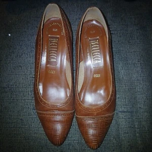 Vintage Brown Leather Midwestern CONNIE SELLECCA Heels Sz 8 1/2M Made In Brazil - Picture 1 of 8
