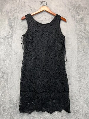 Annabella Womens Medium Black Lace Dress Cocktail Formal Dress Sleeveless Sheath - Image 1 of 4