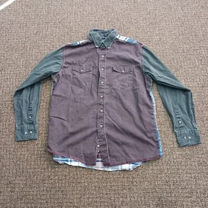 Vintage Wrangler X Long Tail Brushpopper Denim Striped Button Up Shirt 17-35 L - Picture 1 of 7