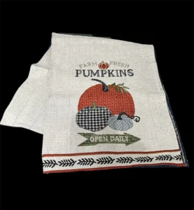 NEW Fall Autumn Tapestry Table Runner Pumpkins Open Daily Farm Fresh Pumpkins - Picture 1 of 3