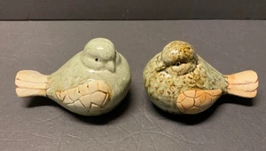 Green Glazed Art Pottery Bird Pair Figurine Animal Sculpture Rustic Folk Set - Picture 1 of 5