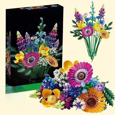 Wildflower Bouquet Set Artificial Flowers with Poppies Lego Bricks Display