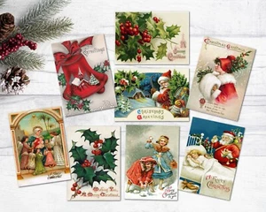 Juego de 8 etiquetas/toppers de tarjeta de Navidad victoriana retro de colección estilo Navidad ATC - Imagen 1 de 3
