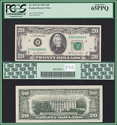 1981 New York $20 Federal Reserve Note PCGS 65 PPQ Gem Uncirculated FRN - Image 1 of 4