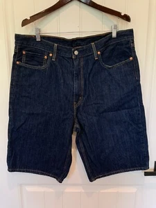 LEVIS Mens Size 38 Blue Dark Wash Zip Fly 469 Loose 12” Denim Shorts NEW - Picture 1 of 6