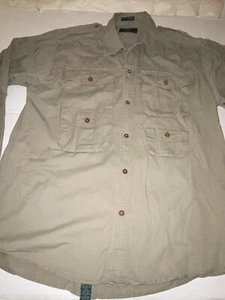 Orvis Safari Shirt Adult Large Khaki Cotton Button Up Pockets Organic Cotton - Picture 1 of 10