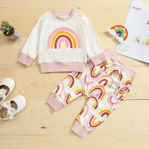 NEW Rainbow Girls Sweat Suit Long Sleeve Outfit Set 18-24 Months - Picture 1 of 2
