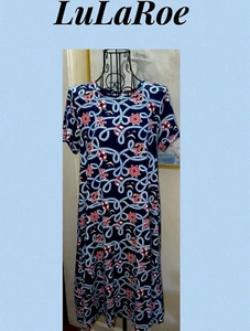 LuLaRoe Carly High-Low Dress, Nautical Anchor Print In Blue, Red, White, Size XS - Picture 1 of 6