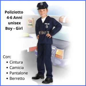 Vestito costume di carnevale da bambino bambina unisex polizia poliziotto 4 5 6 - Foto 1 di 8