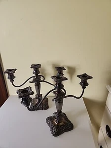 Set Of 2 Vintage Benedict Silver-plate 3 Candle Twisted Arm Candlestick - Picture 1 of 8