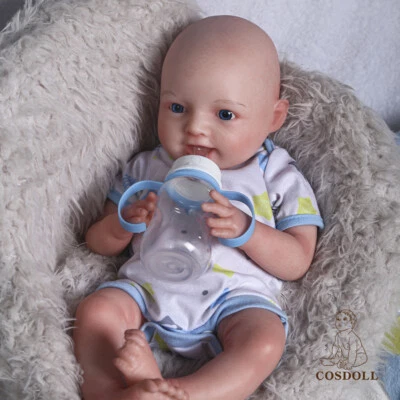 COSDOLL 18" Newborn Smile Girl Full Platinum Silicone Reborn Baby Doll Open Eyes - Image 1 of 4