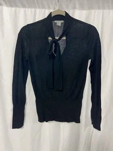H&M Tie Neck Sweater Solid Black Womens Size XS - Picture 1 of 4