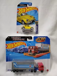 2024 Hot Wheels Track Fleet OPTIMUS PRIME & BUMBLEBEE Transformers VW Beetle New - Picture 1 of 4