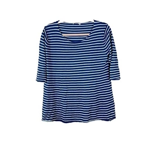 LEGGIADRO Damen Gr. L blau weiß gestreift Strick Rundhalsausschnitt 3/4 Arm Oberteil - Bild 1 von 4