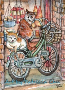 ACEO LE Art Card Print 2.5x3.5" " Cats In Front Of Meat Shop " Art by Patricia - Bild 1 von 1