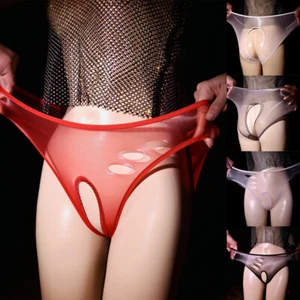 Women Glossy See Through Open Crotch Shorts Stretchy Panties Knickers Underwear - Picture 1 of 18